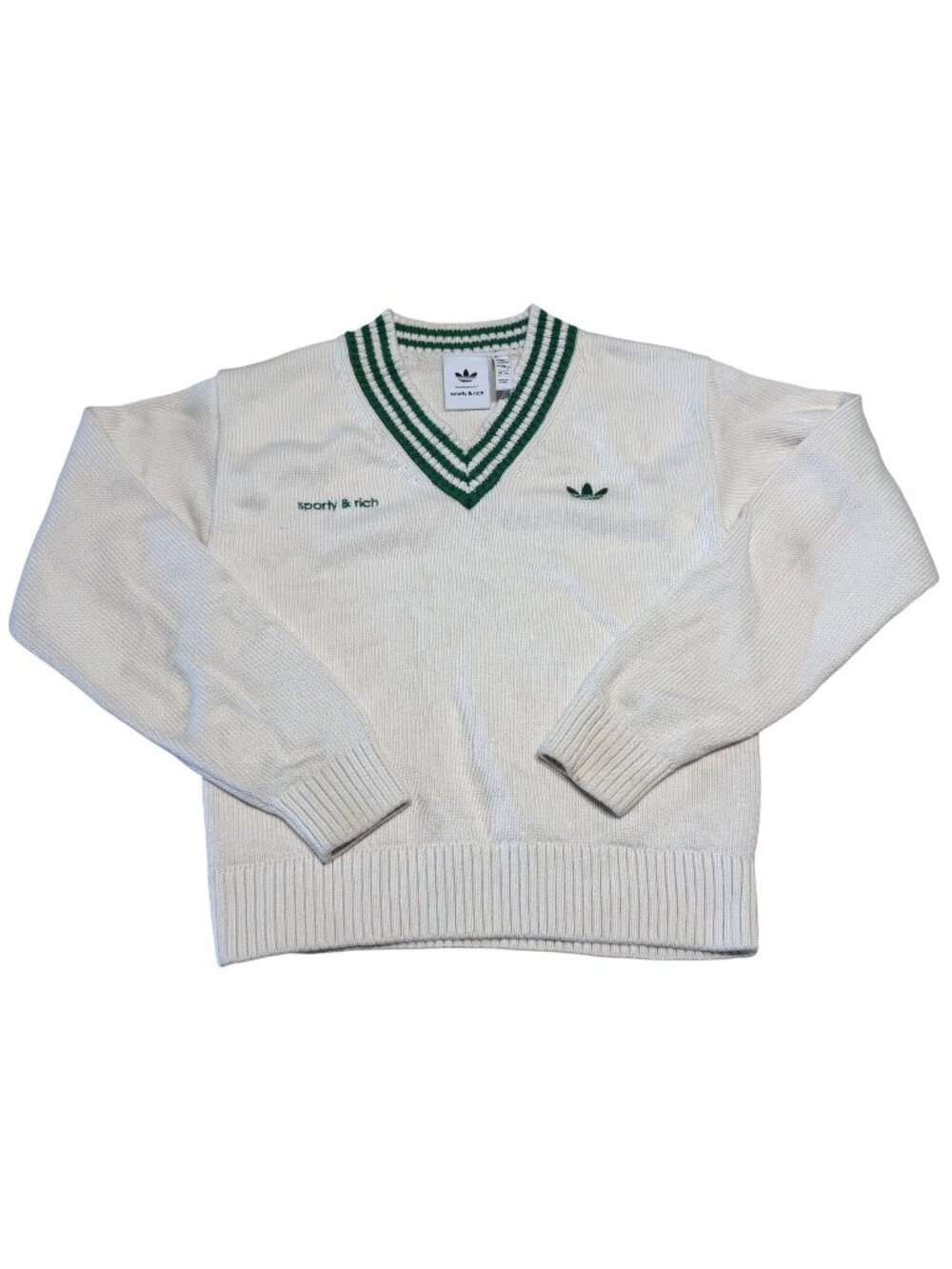 Adidas Originals x Sporty & Rich V-Neck Off White Green Sweater Women's Medium M